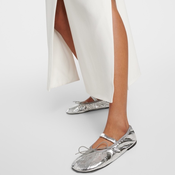 Proenza Schouler Shoes - Proenza Schouler crunched up Silver Metallic Ballet Flats with Bow Detail 38